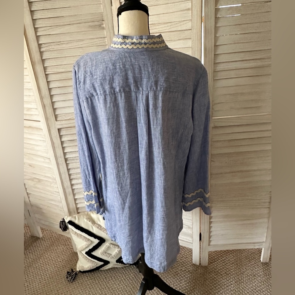 NWOT | Chico’s Embroidered Linen Tunic | Blue Veil - Picture 5 of 11